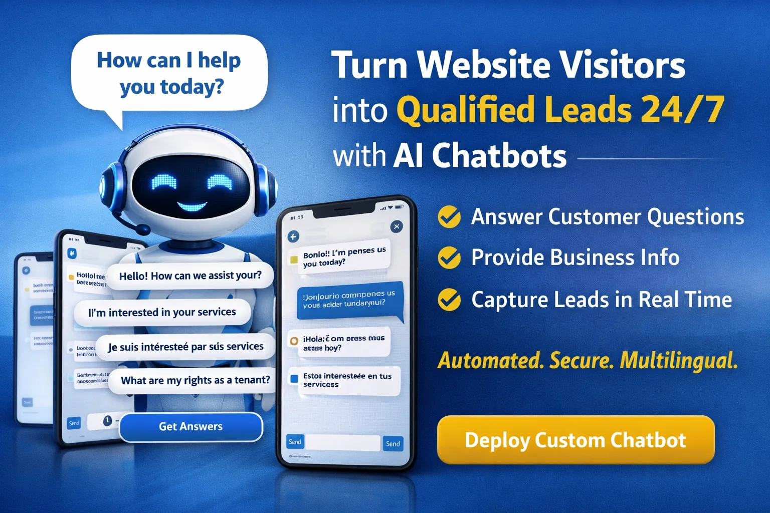 AI chatbot answering business questions and capturing website leads