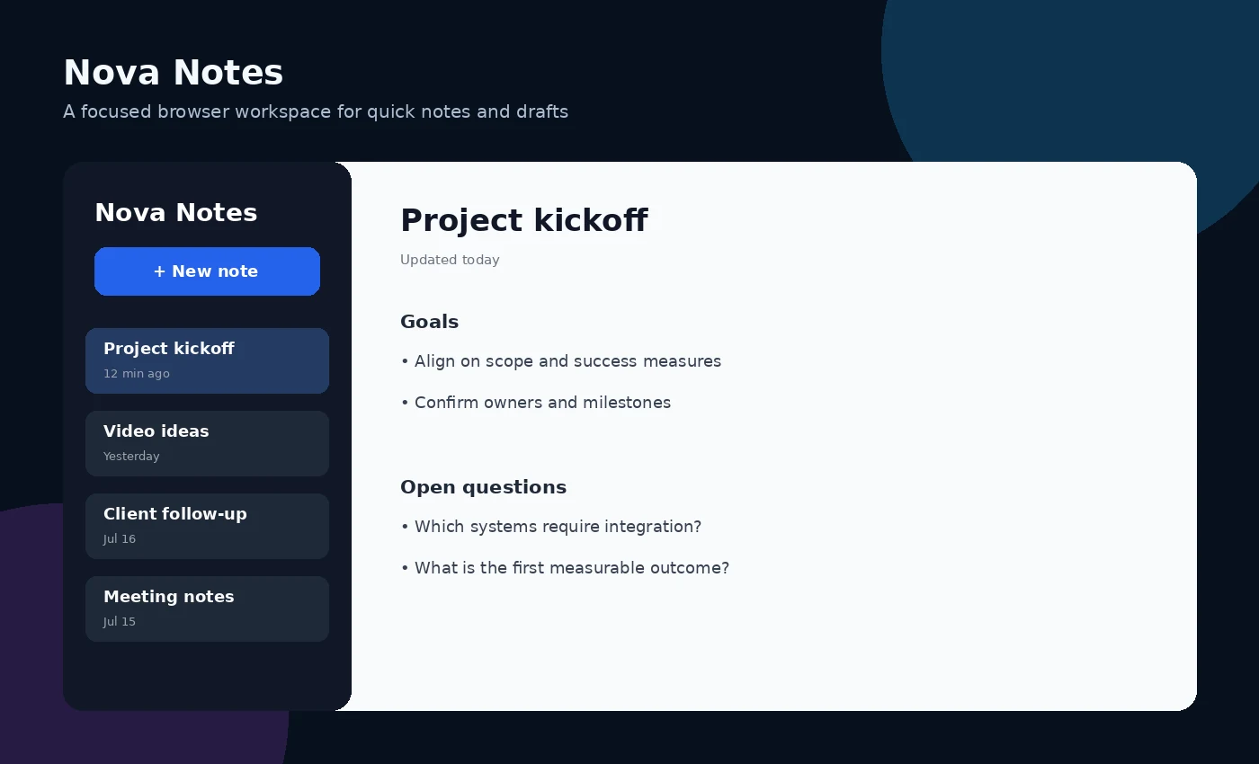 Nova Notes browser note-taking application
