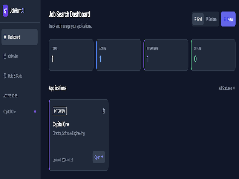 Kanban job application tracker interface showing drag and drop columns